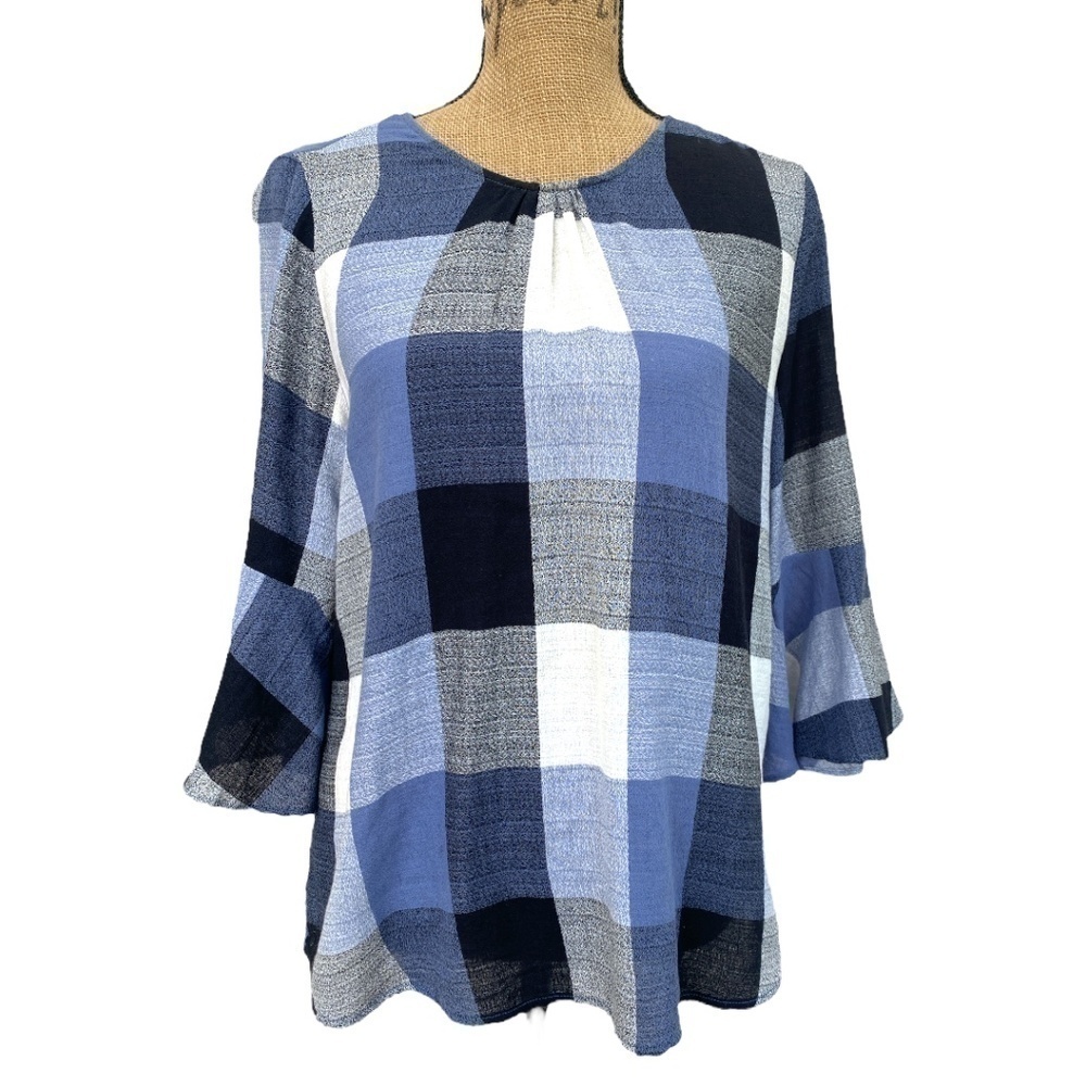 RO&DE Blue Plaid Blouse with Bow in Back. Size Medium